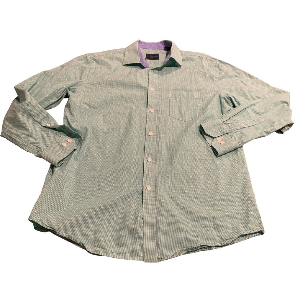 Charleston Threads Men’s Button Up Green White Checked Long Sleeve Shirt Size XL